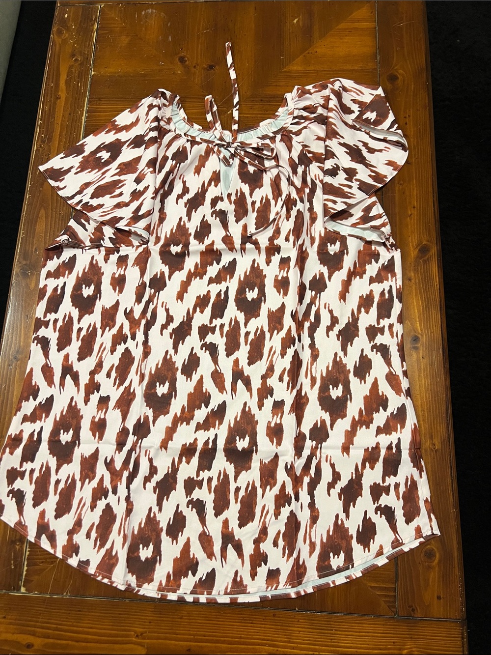 Women’s Brown Leopard-Print Flutter Sleeve Top